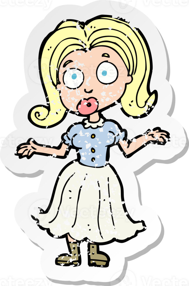 retro distressed sticker of a cartoon confused girl drawing png