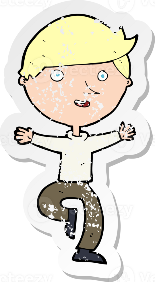retro distressed sticker of a cartoon excited man drawing png