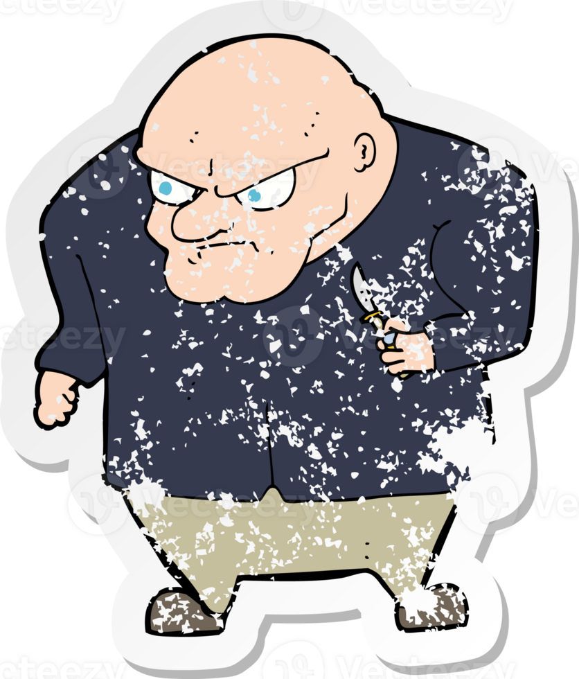 retro distressed sticker of a cartoon evil man drawing png