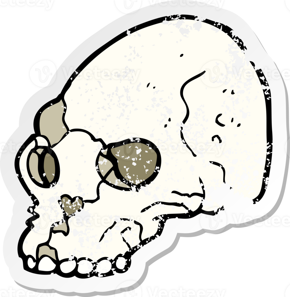 retro distressed sticker of a cartoon spooky skull drawing png