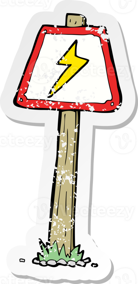 retro distressed sticker of a cartoon electrical warning sign drawing png