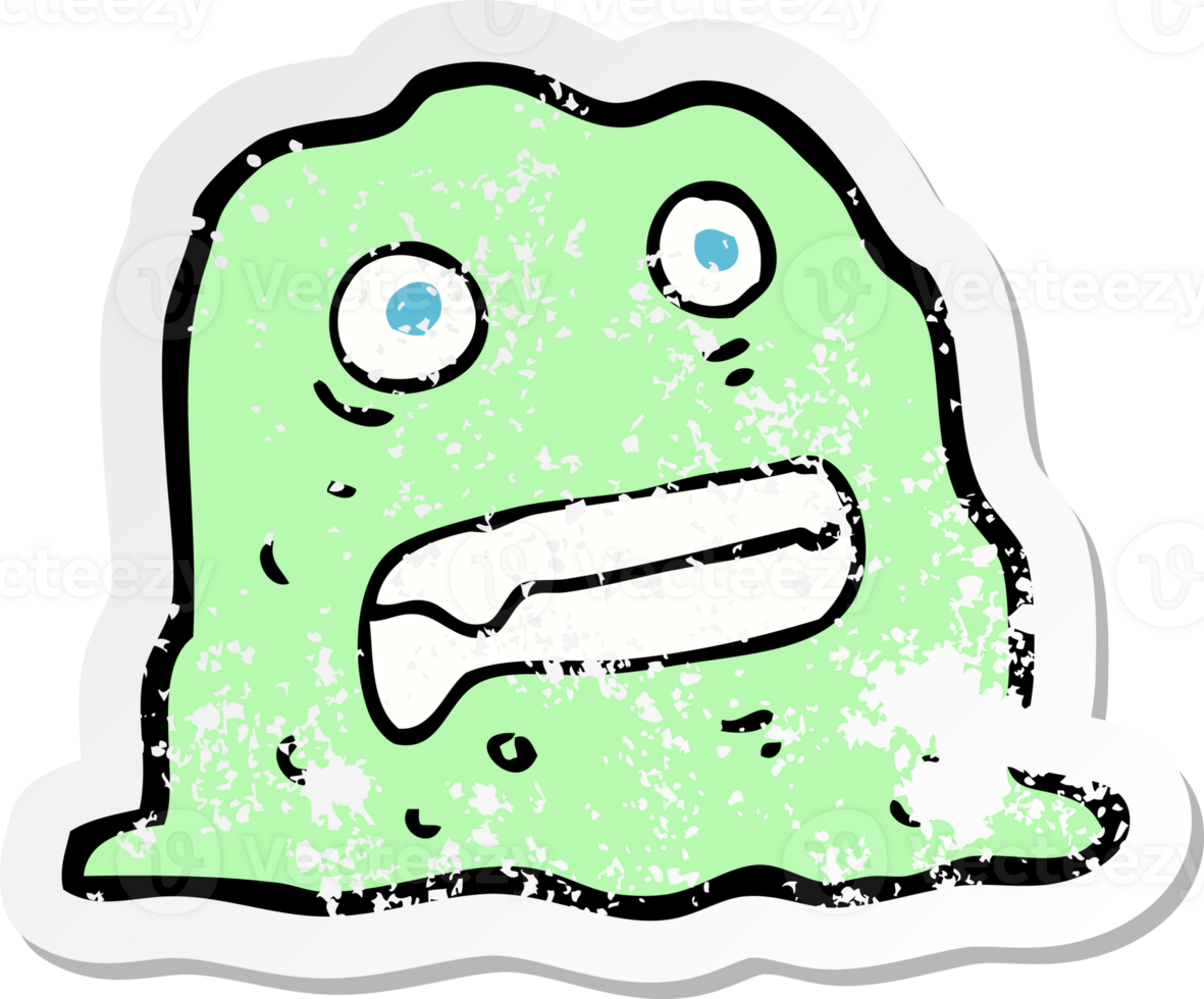 retro distressed sticker of a cartoon slime creature drawing png