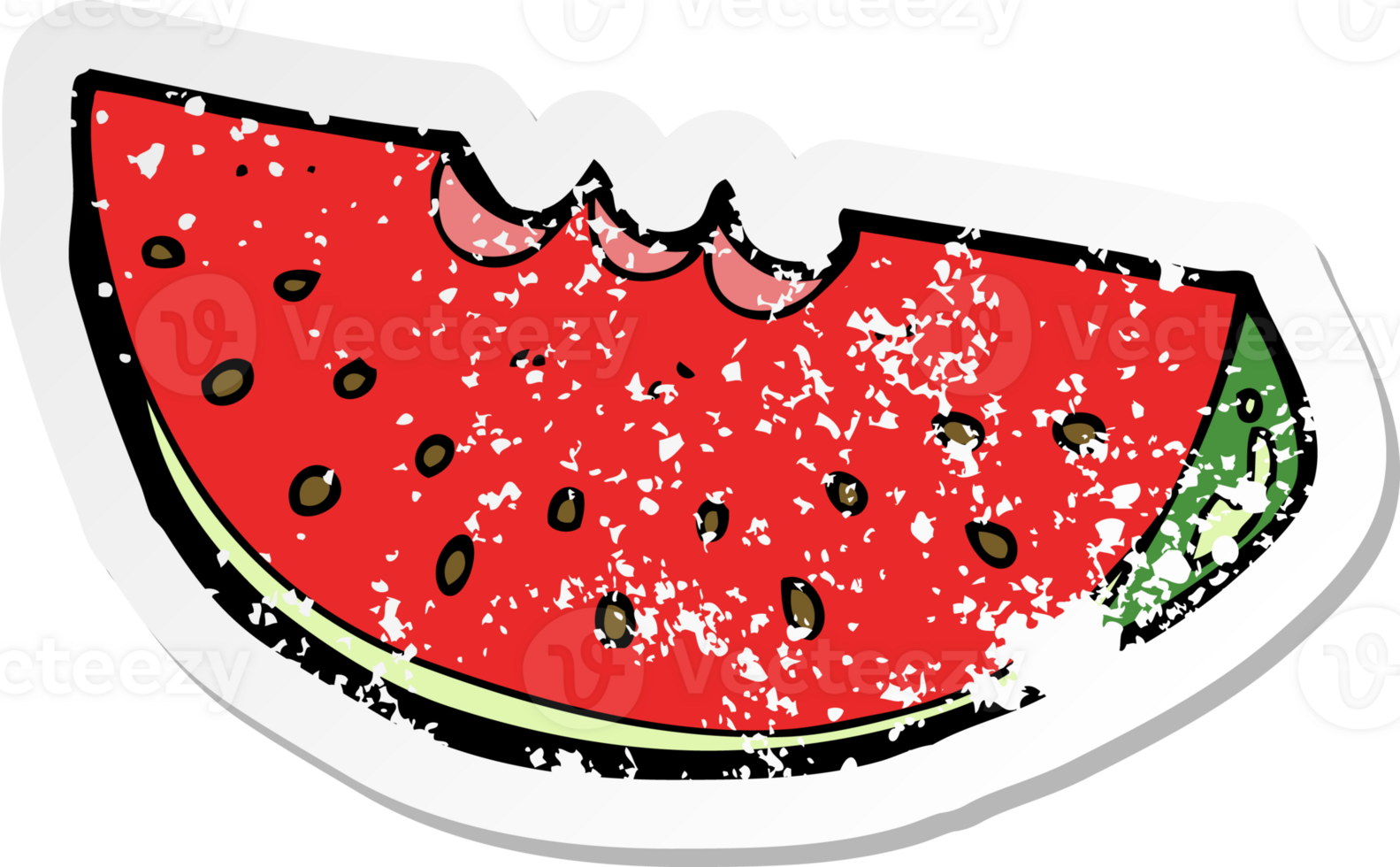 retro distressed sticker of a cartoon watermelon slice drawing png
