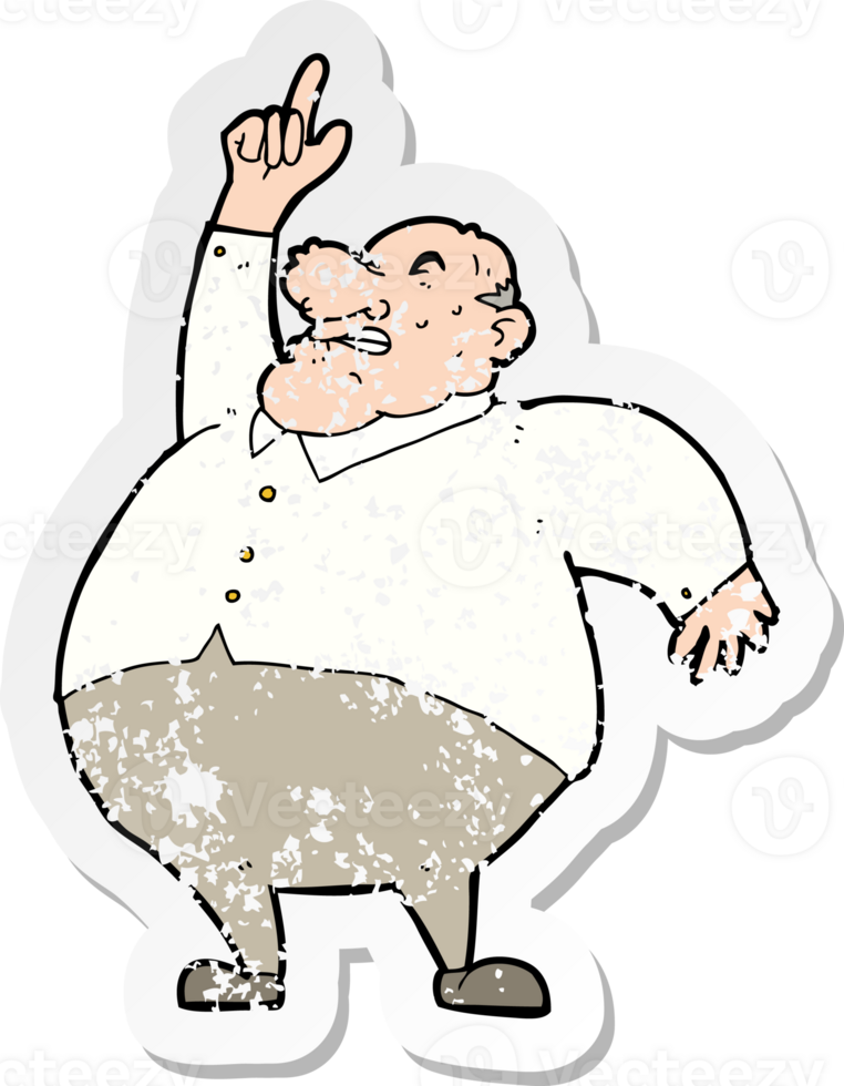 retro distressed sticker of a cartoon big fat boss drawing png