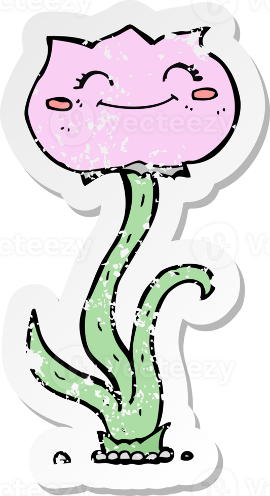 retro distressed sticker of a cartoon flower drawing png