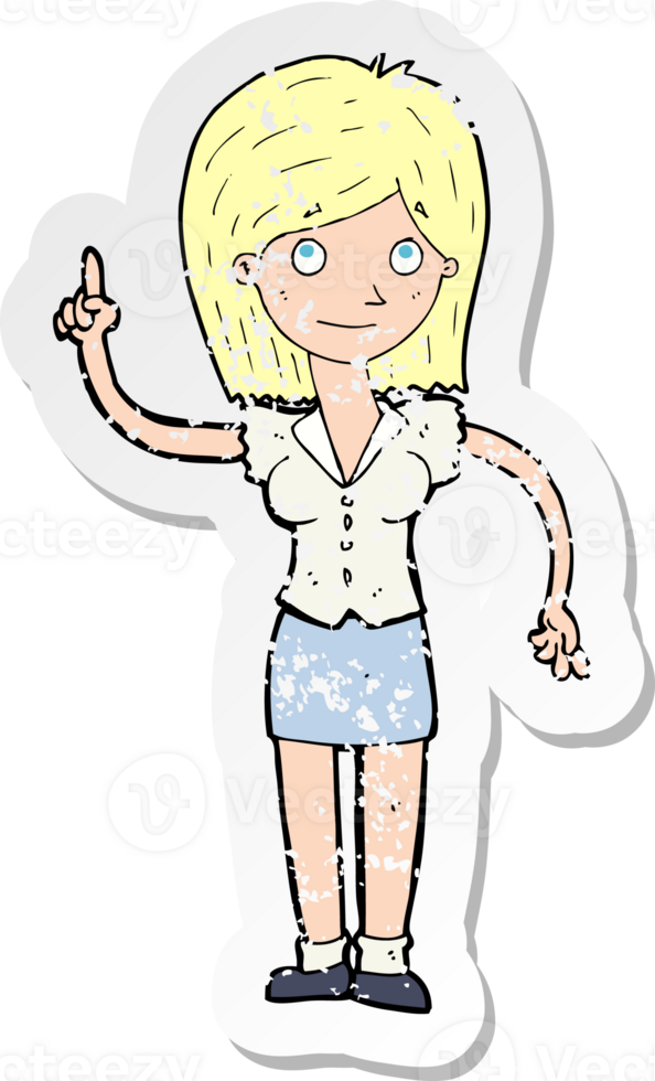 retro distressed sticker of a cartoon woman with idea drawing png