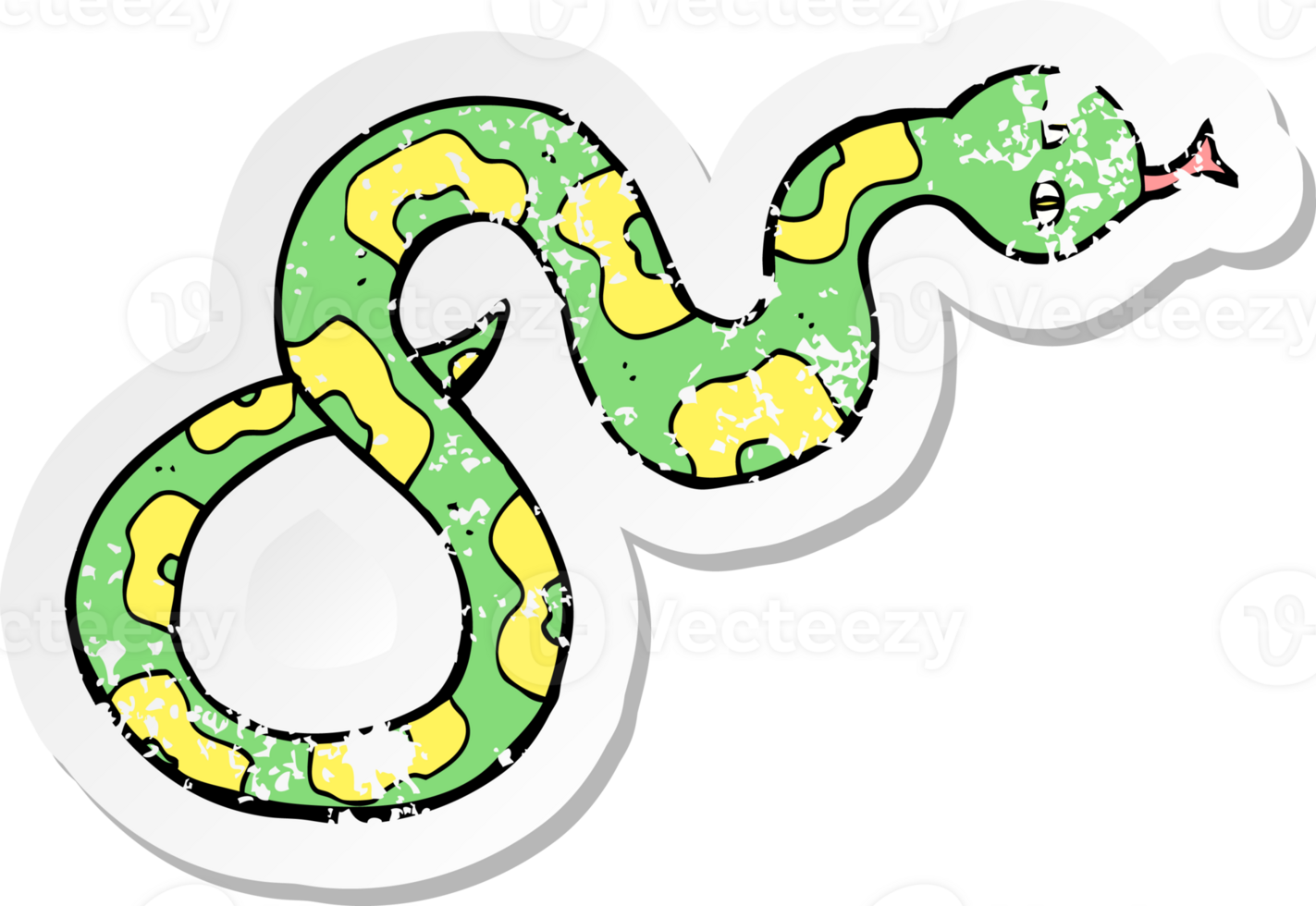 retro distressed sticker of a cartoon snake drawing png