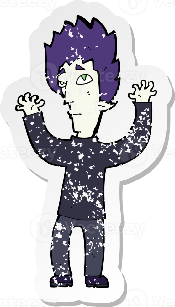 retro distressed sticker of a cartoon vampire giving up drawing png