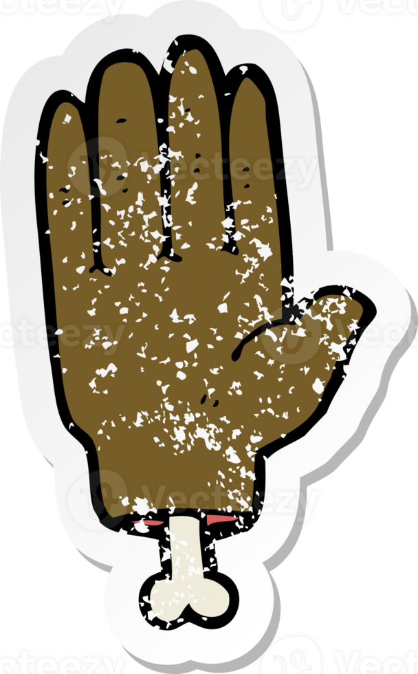 retro distressed sticker of a cartoon severed hand drawing png