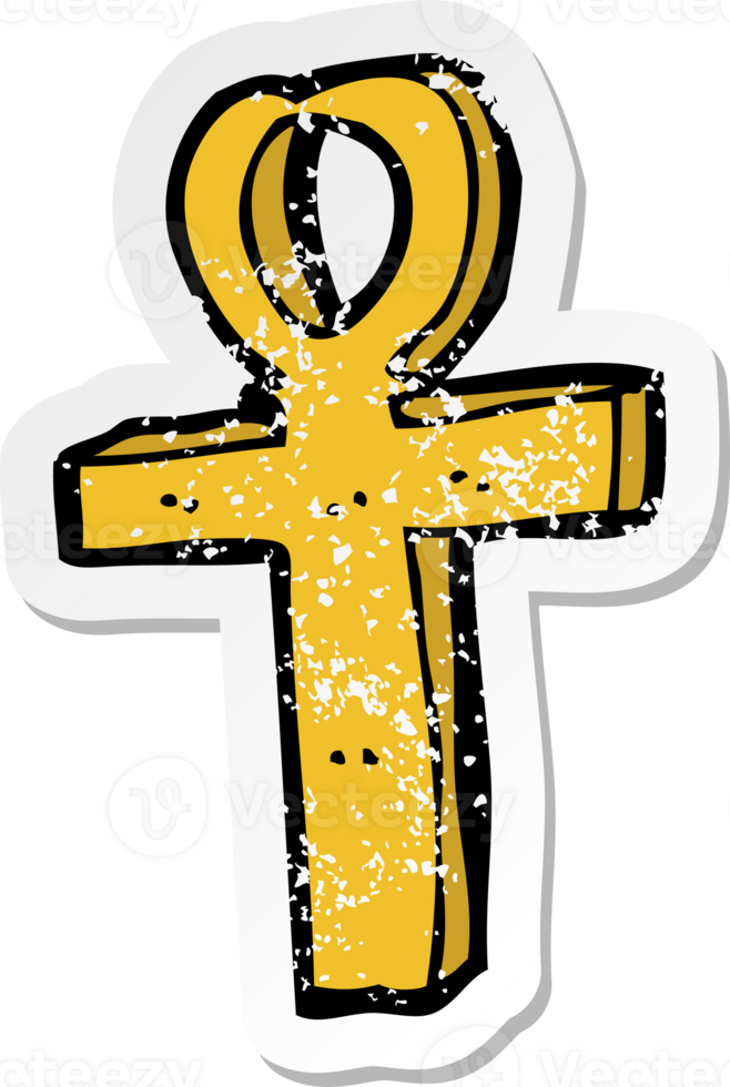 retro distressed sticker of a cartoon ankh symbol drawing png