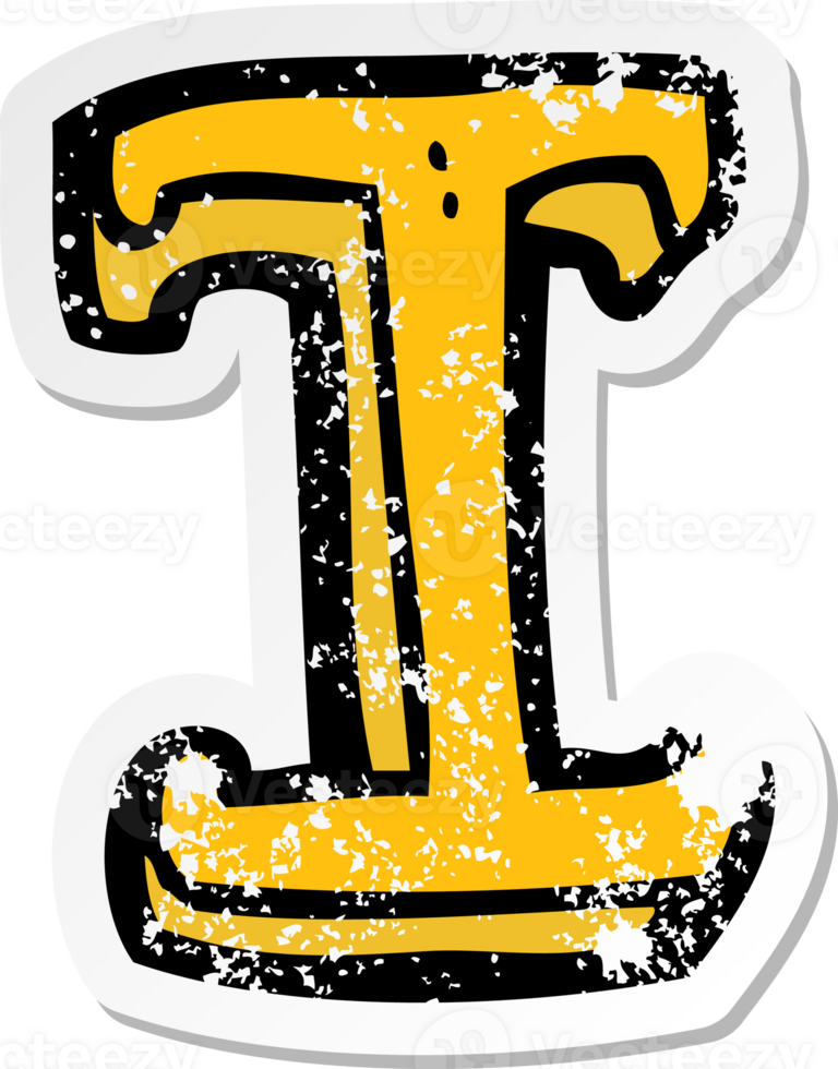 retro distressed sticker of a cartoon letter I drawing png