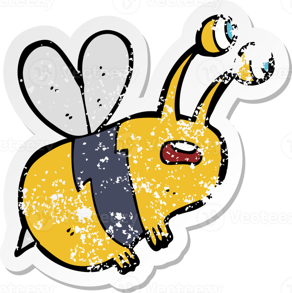 retro distressed sticker of a cartoon frightened bee drawing png