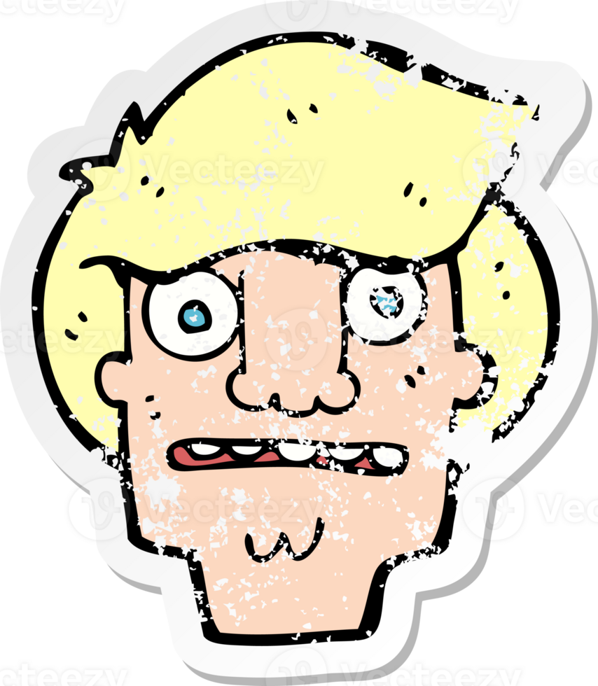 retro distressed sticker of a cartoon shocked face drawing png