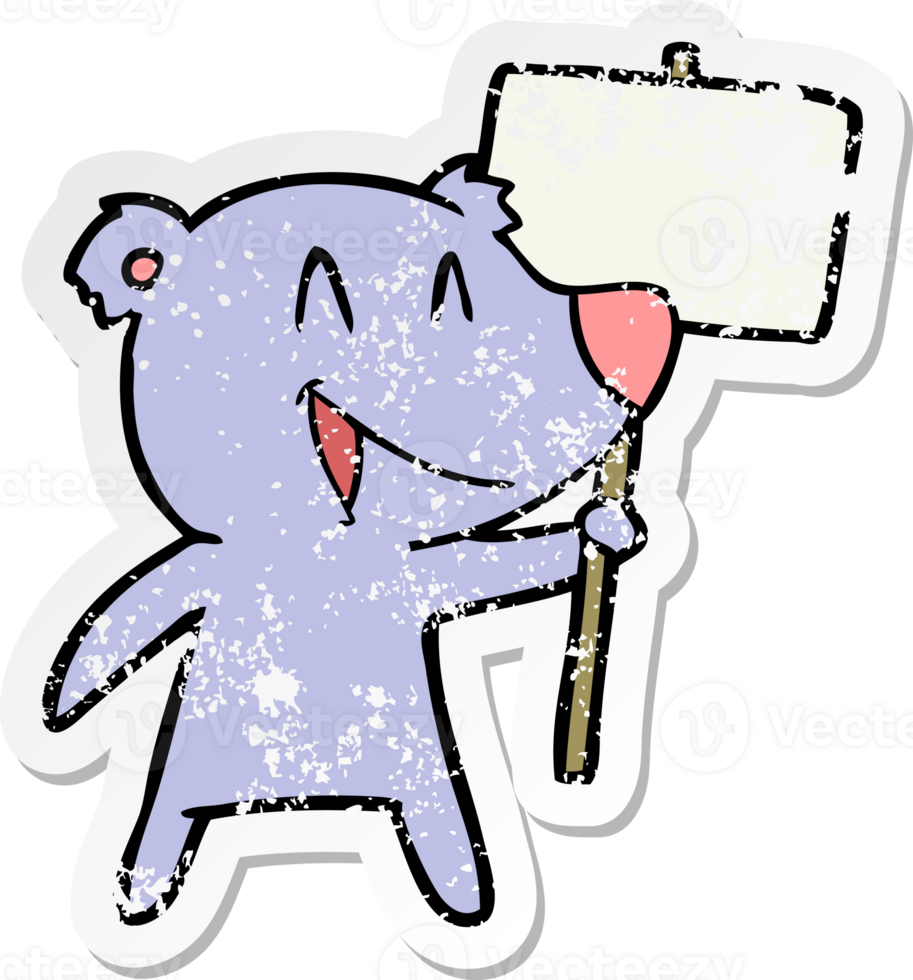 distressed sticker of a protester bear cartoon drawing png