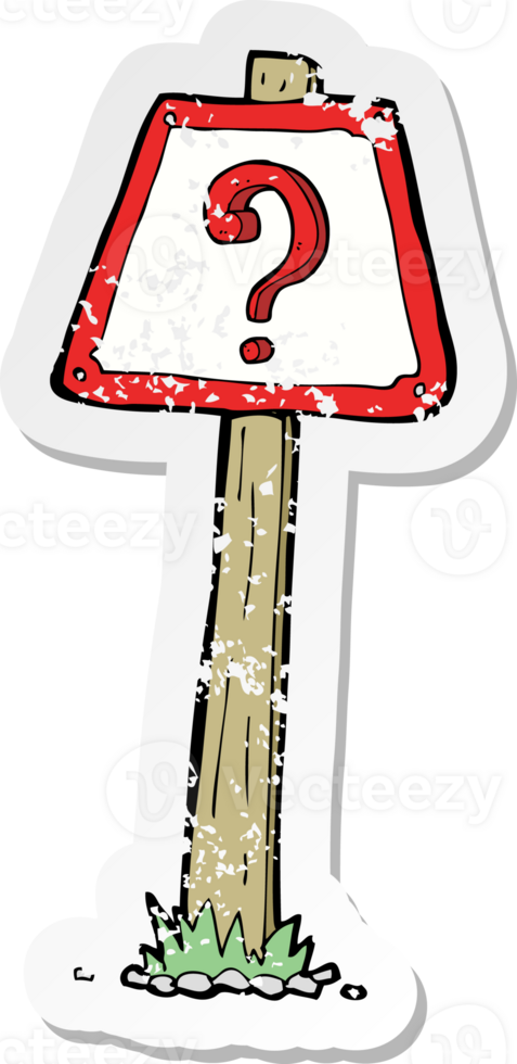 retro distressed sticker of a cartoon question mark sign drawing png