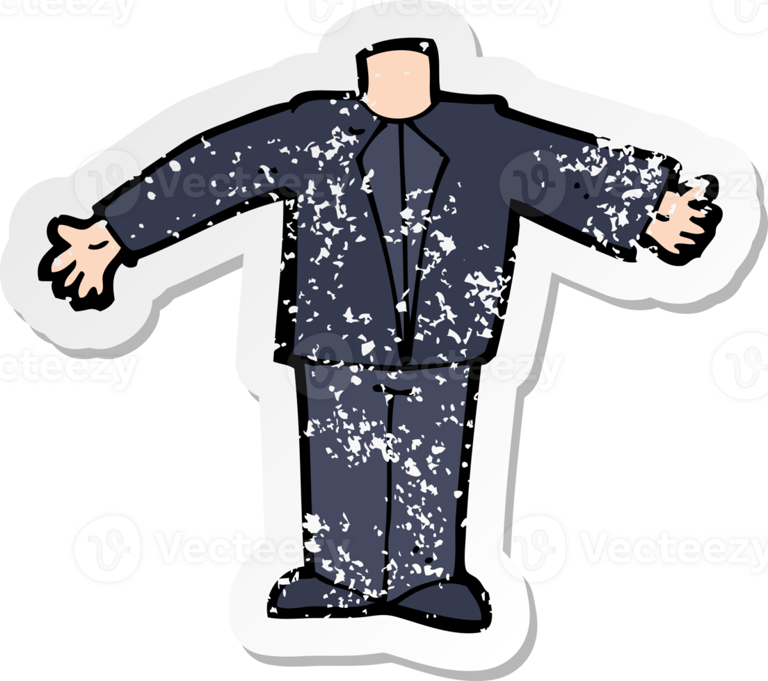 retro distressed sticker of a cartoon body in suit drawing png
