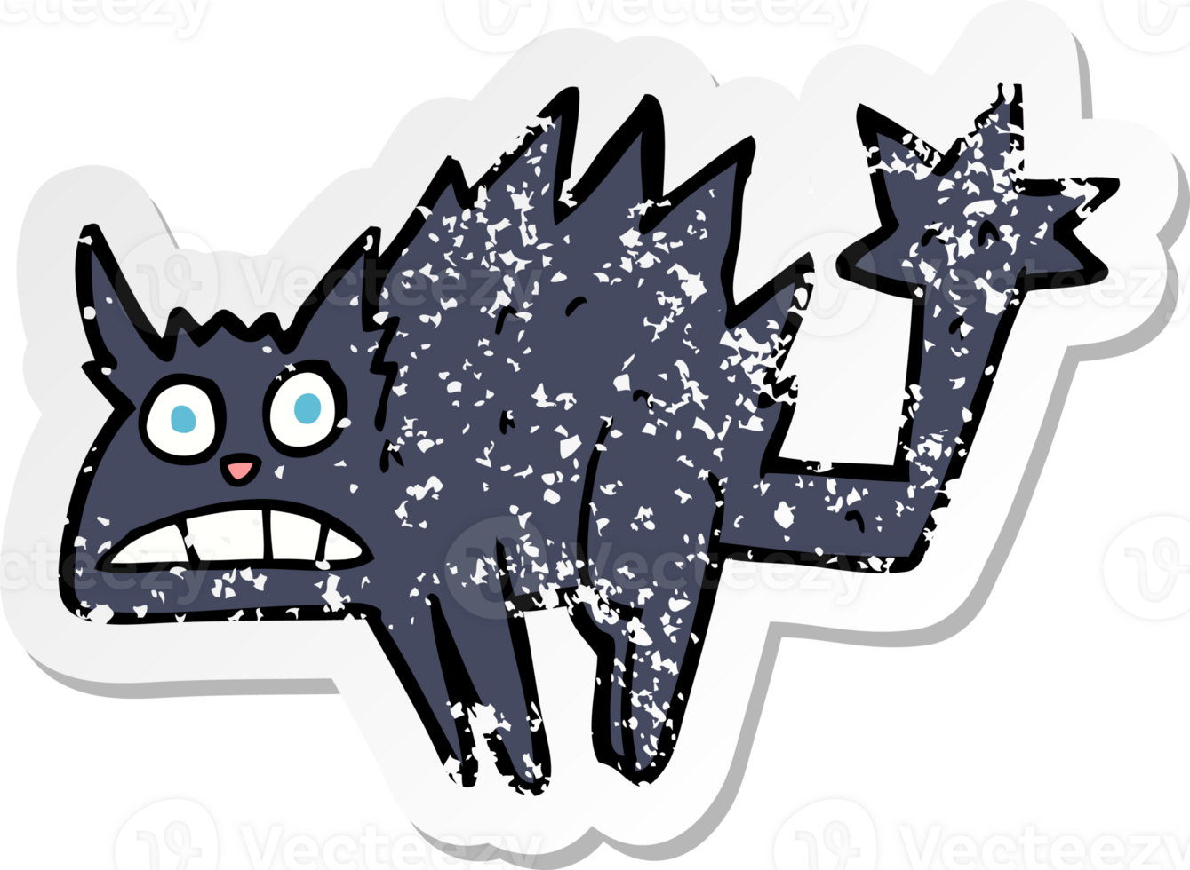 retro distressed sticker of a cartoon frightened black cat drawing png
