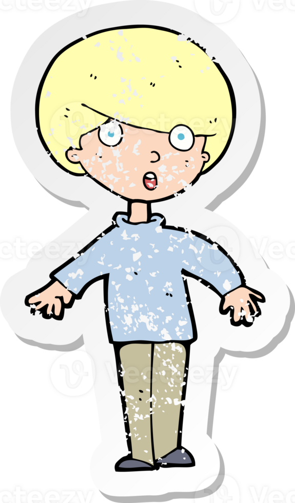 retro distressed sticker of a cartoon surprised man drawing png