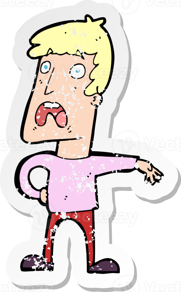 retro distressed sticker of a cartoon complaining man drawing png