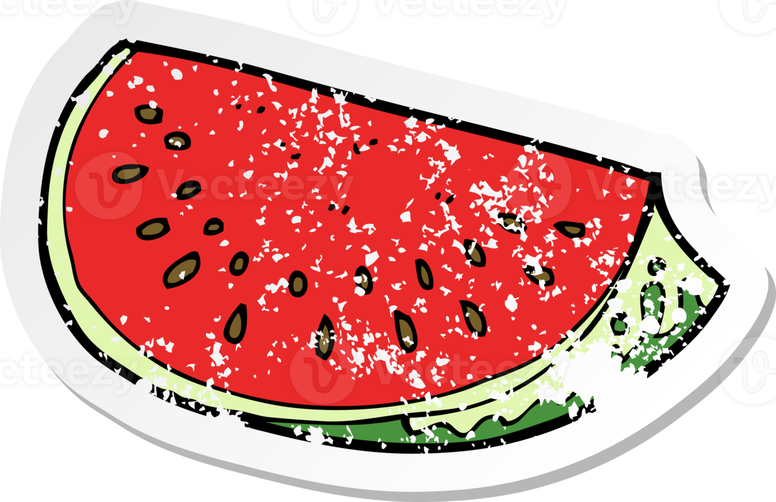 retro distressed sticker of a cartoon watermelon slice drawing png