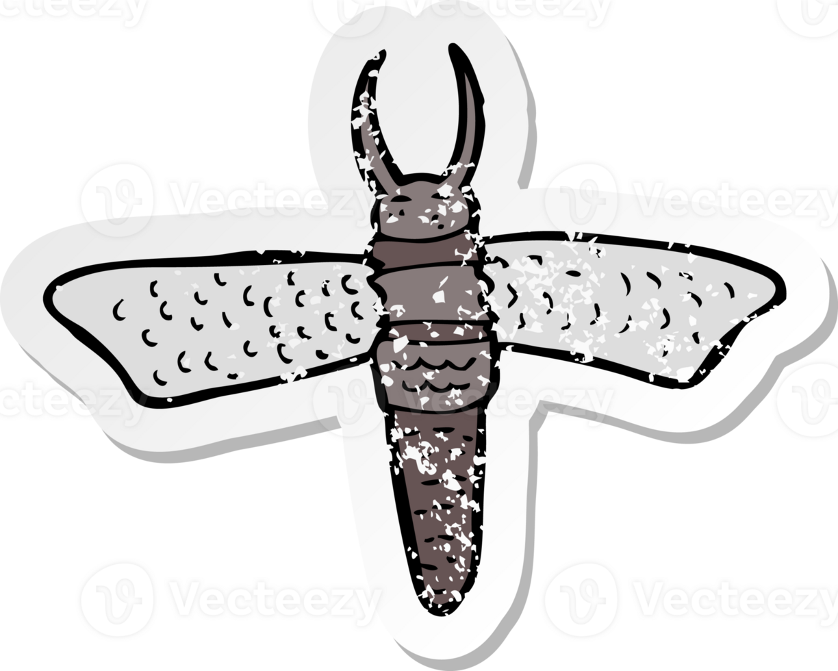 retro distressed sticker of a cartoon bug drawing png