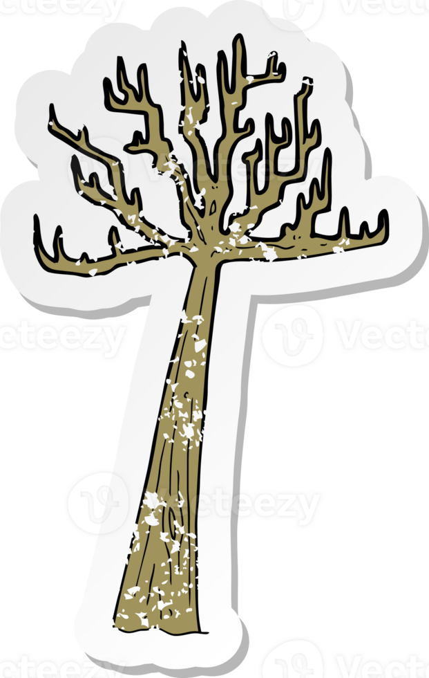 retro distressed sticker of a cartoon winter tree drawing png