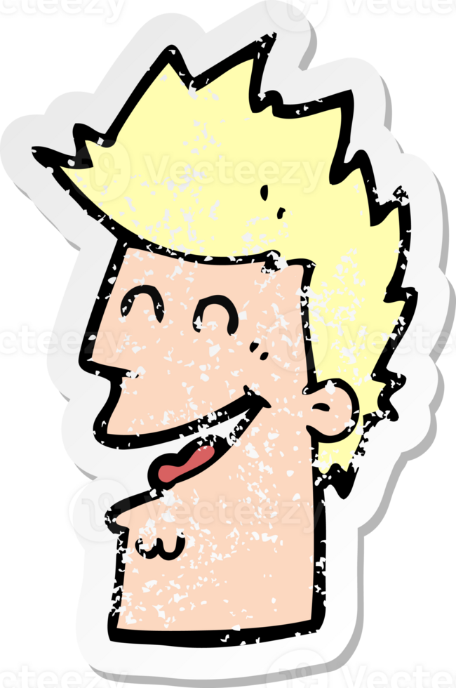 retro distressed sticker of a cartoon happy man drawing png