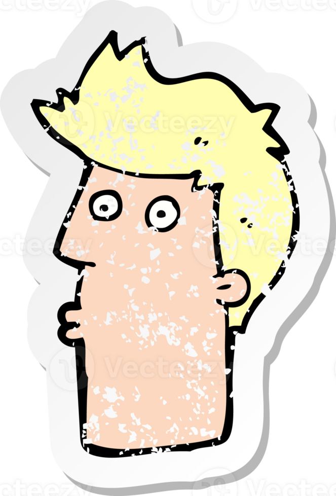 retro distressed sticker of a cartoon surprised man drawing png
