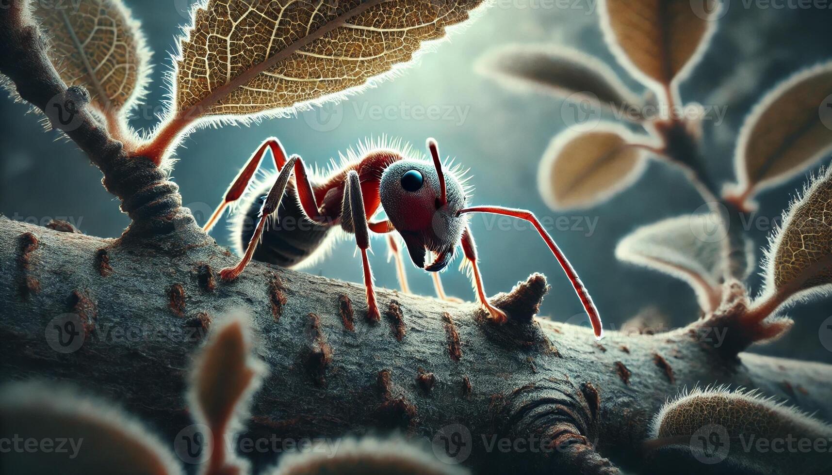 a very short distance from ants walking on tree branches photo