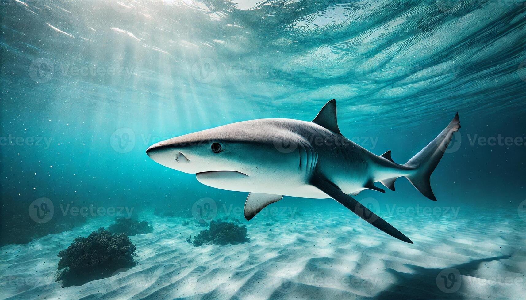 image of a shark in the sea, with landscape image size photo