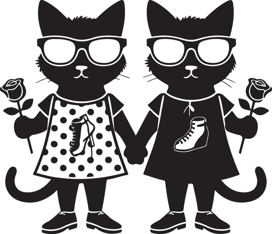 Cat silhouette fancy image wearing shoes and sunglass and dress vector