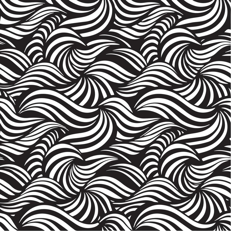 geometric waves seamless pattern background black and white vector
