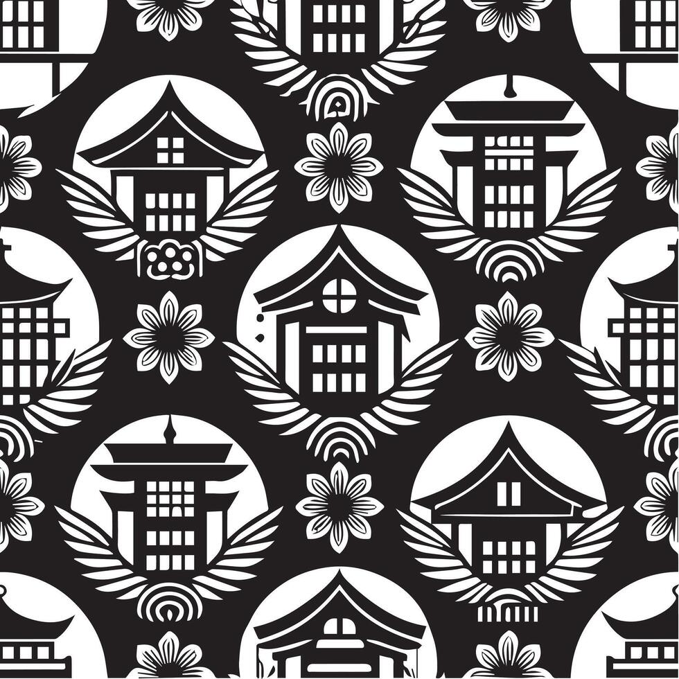 Japanese pattern seamless background black and white vector