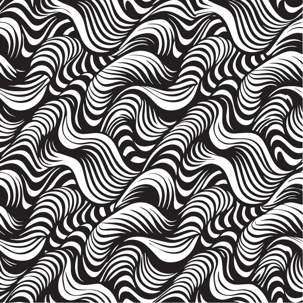 geometric waves seamless pattern background black and white vector