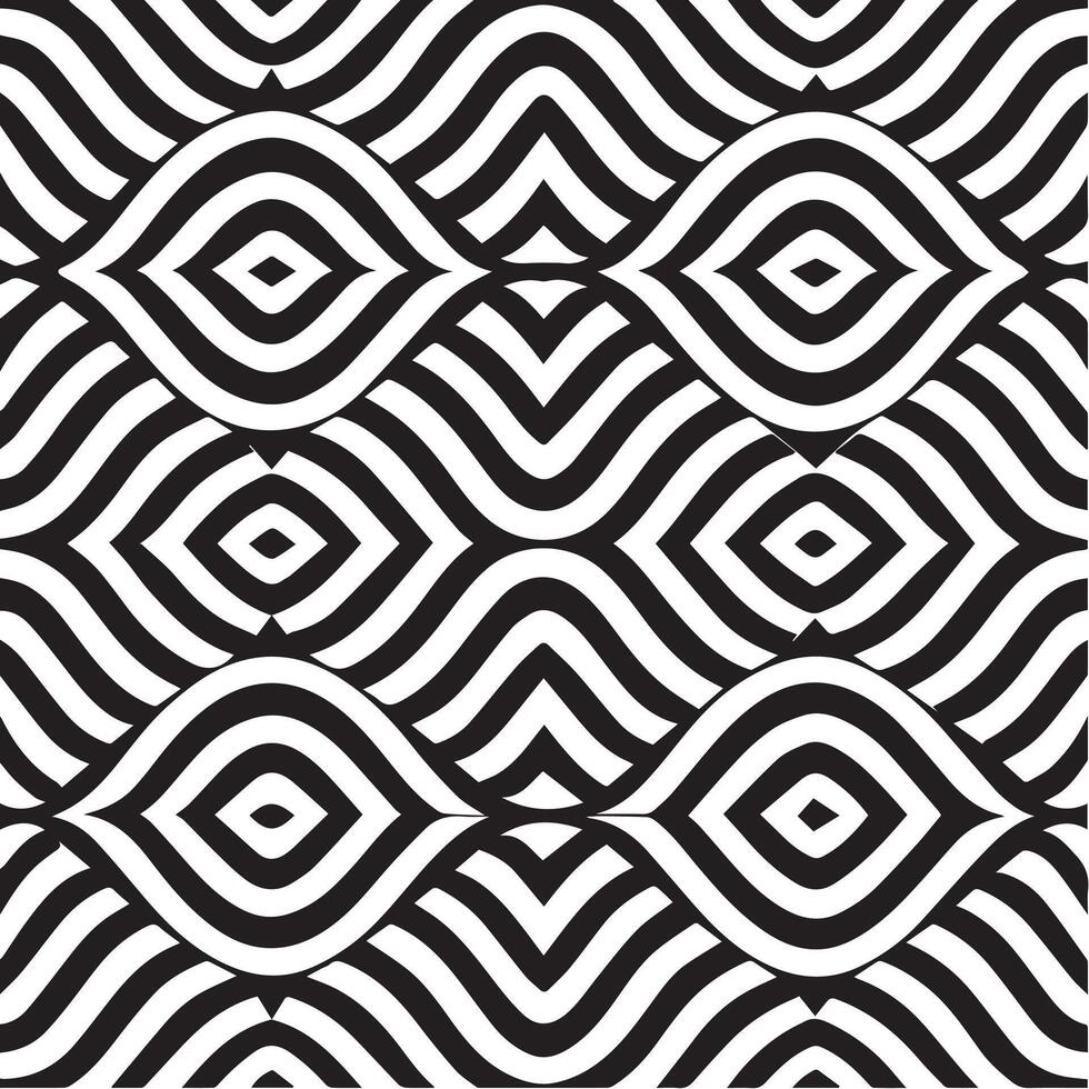 geometric waves seamless pattern background black and white vector