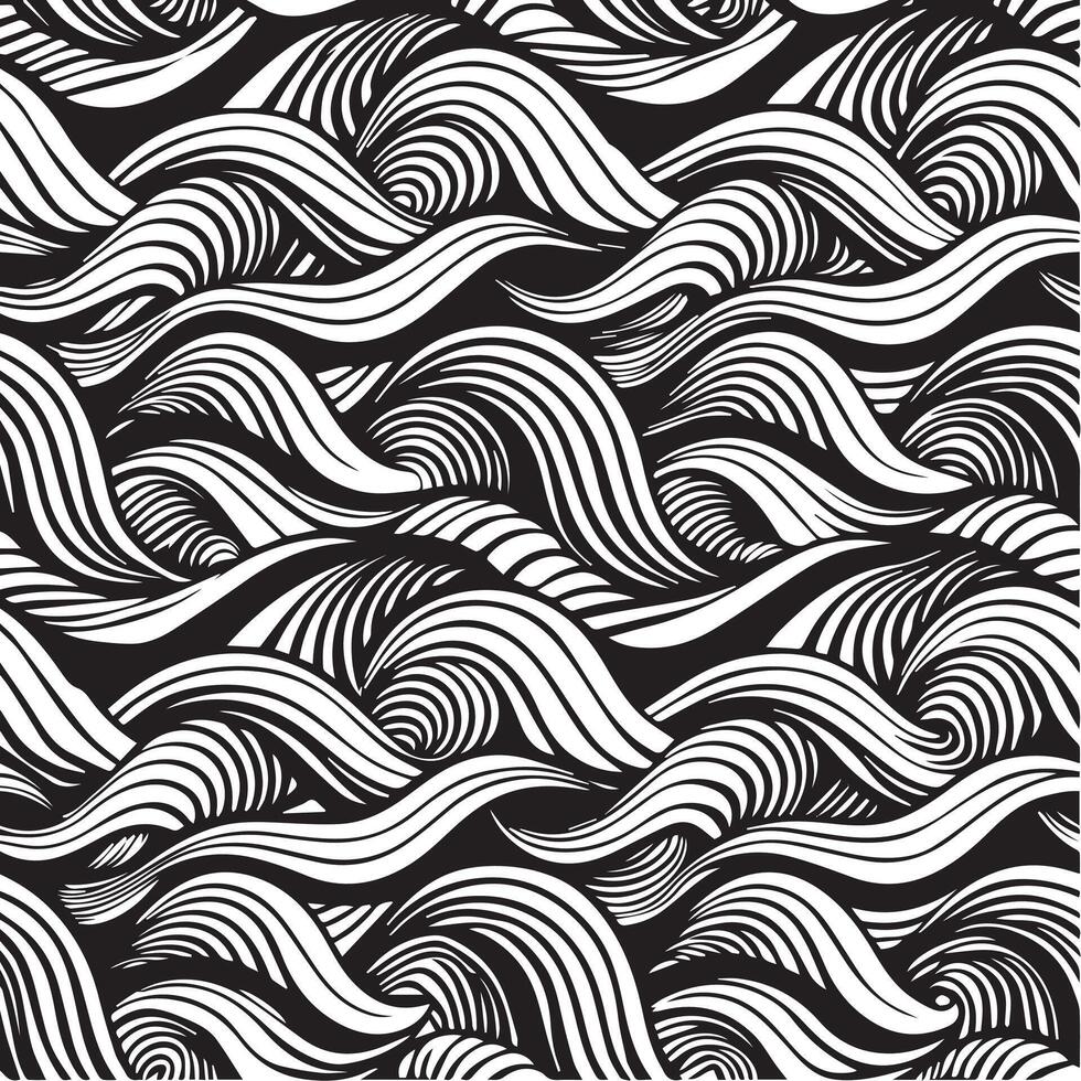 geometric waves seamless pattern background black and white vector