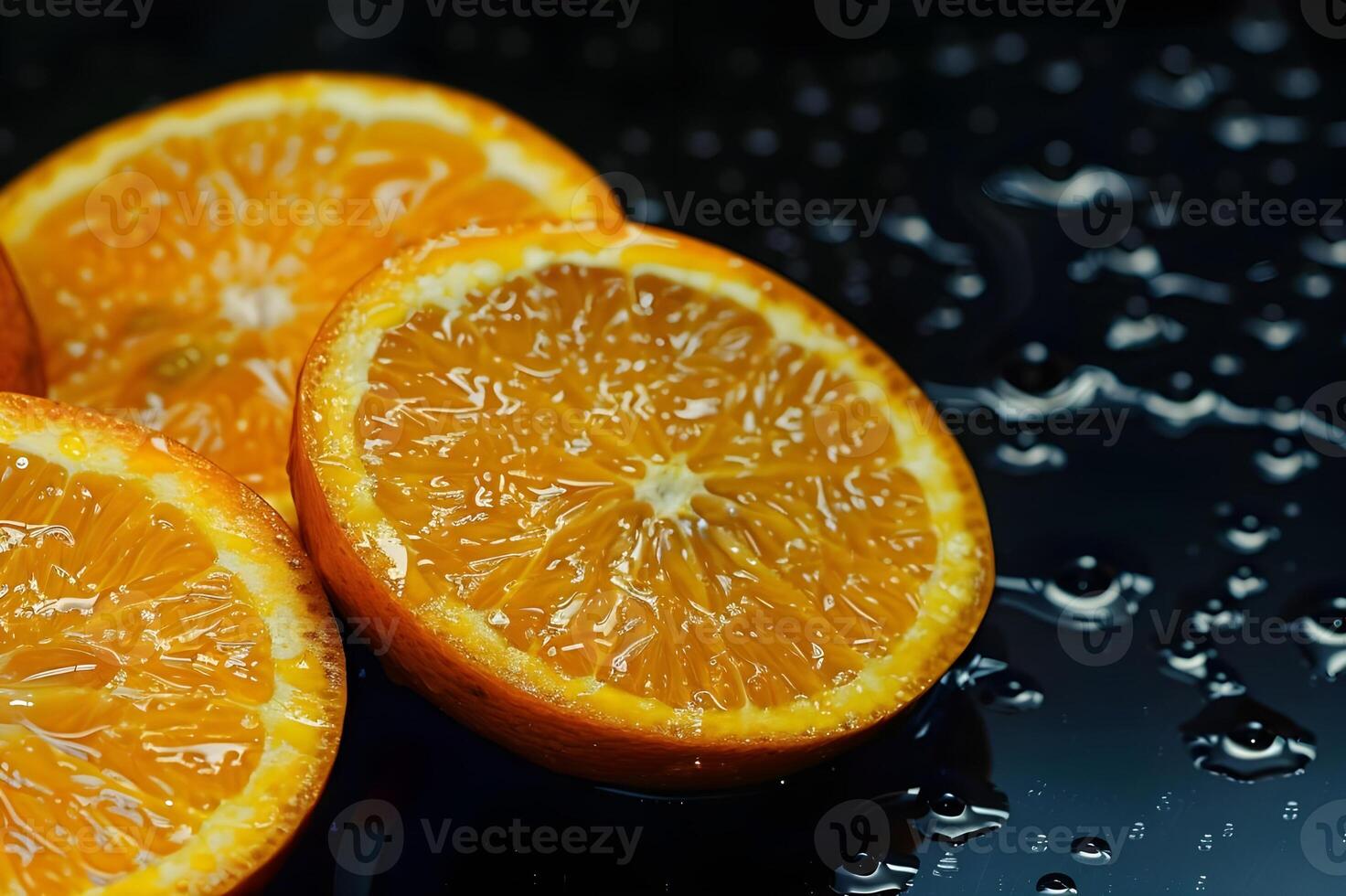 orange, black background, dissolved in water, falling into water photo