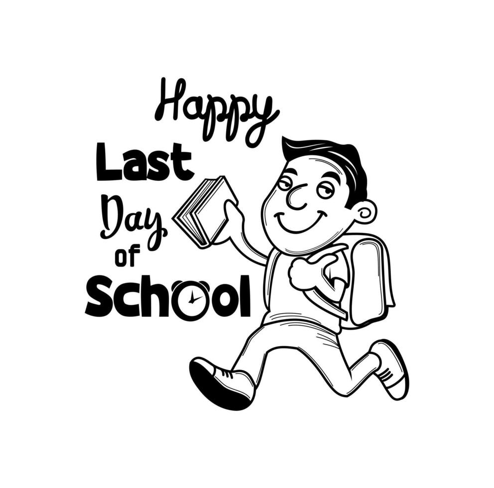 Last Day of School Student Doodle Cartoon Character vector