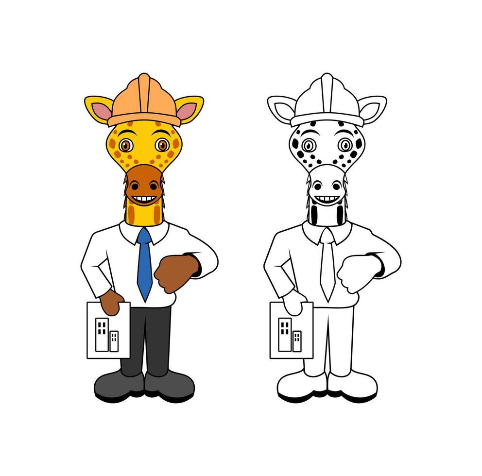 Giraffe Architect Cartoon Character Design Illustration vector