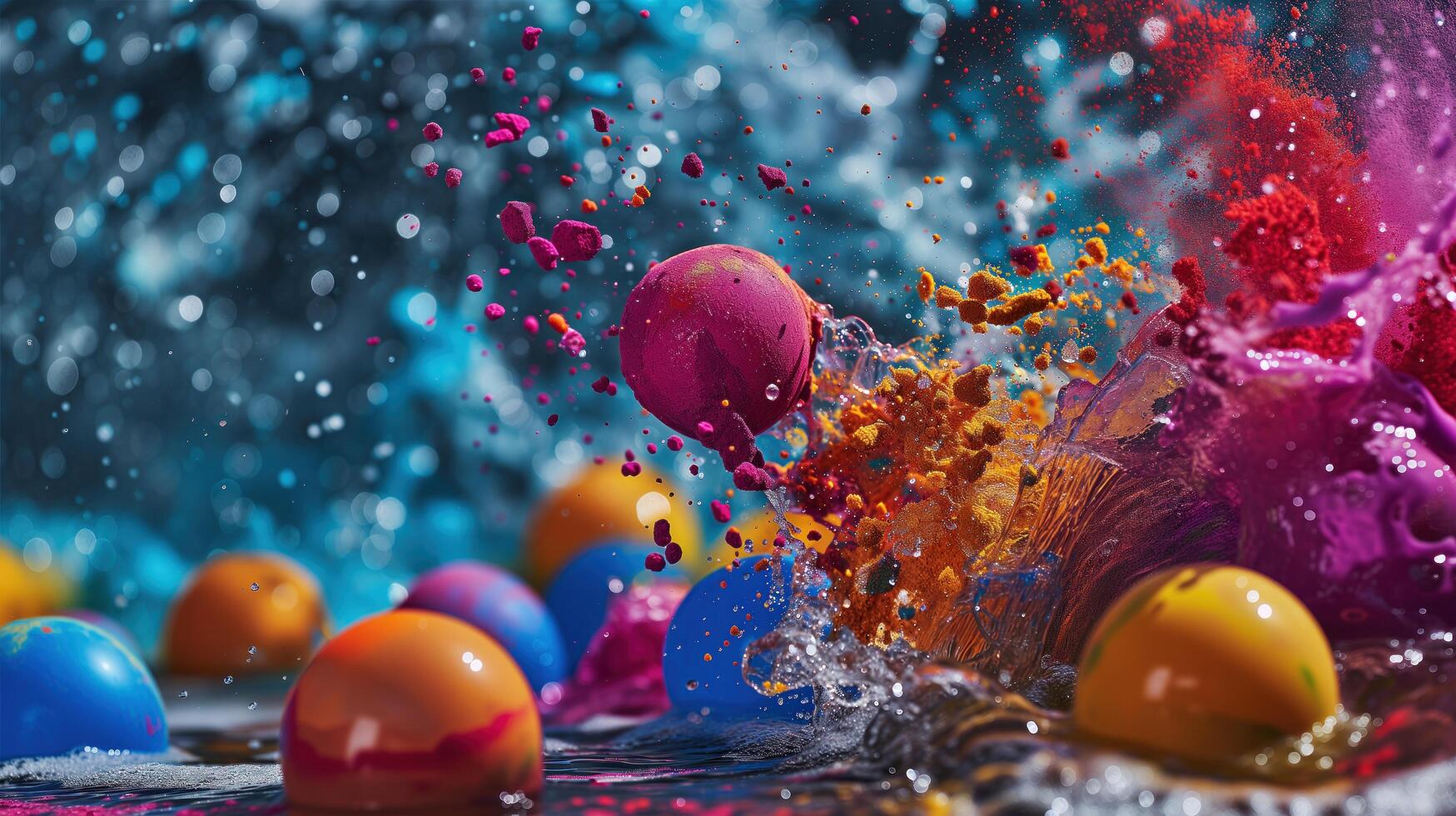 burst of colorful powders powder spewing from water baloons photo