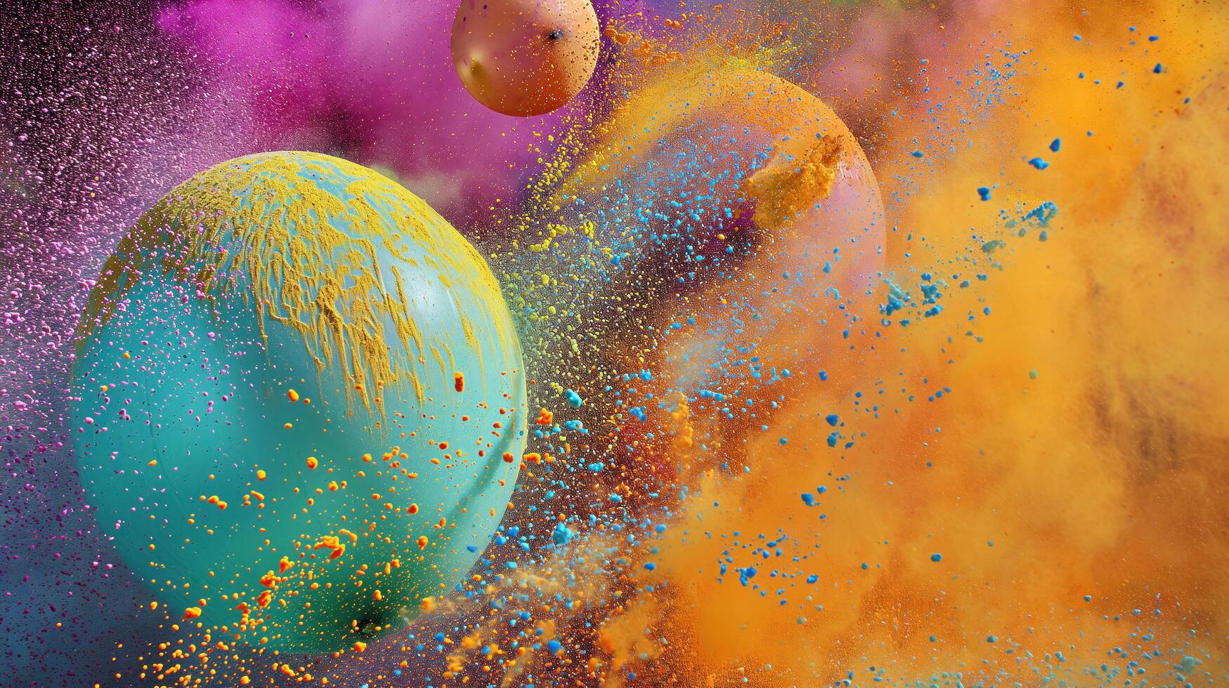 burst of colorful powders powder spewing from water baloons photo