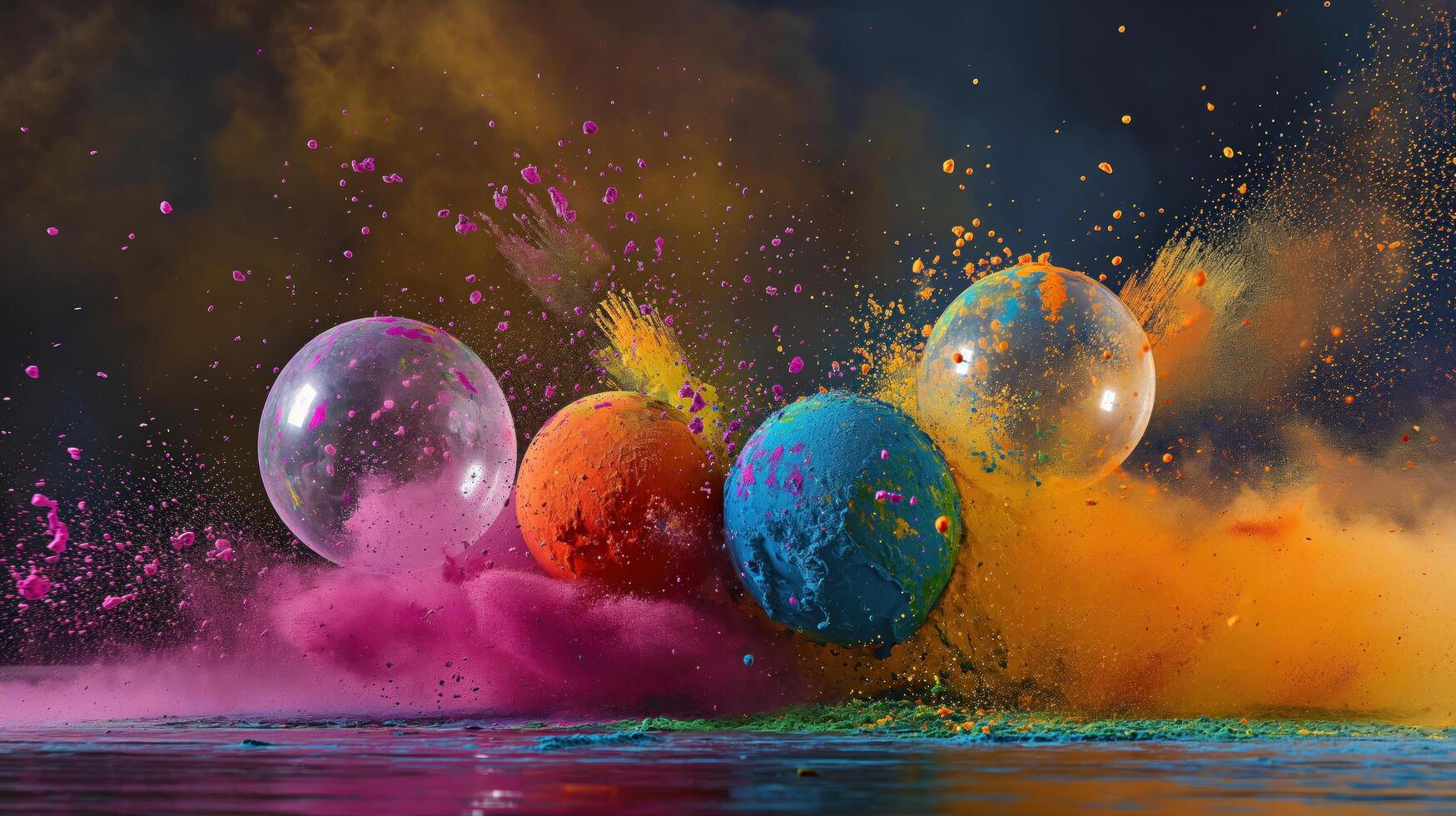 burst of colorful powders powder spewing from water baloons photo