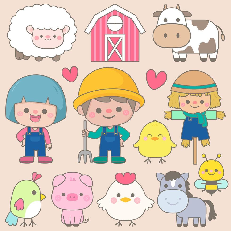 Cute happy farm life in Children Style Cartoon illustration vector