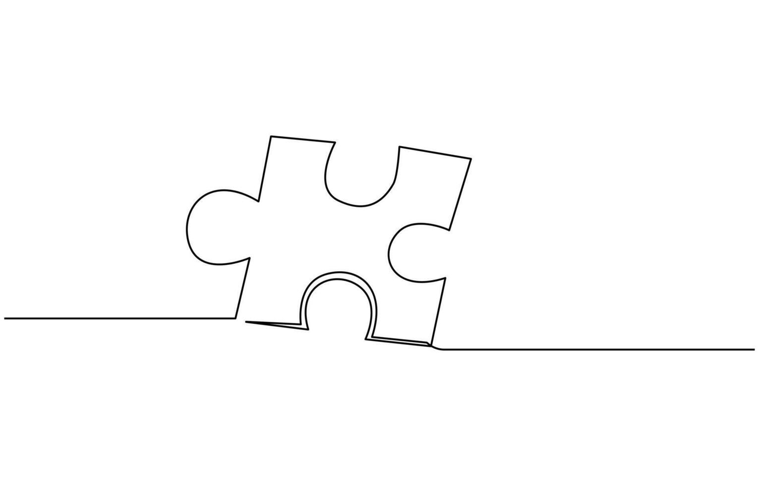 Two connected puzzle pieces of one continuous line drawn. Jigsaw puzzle element. illustration vector