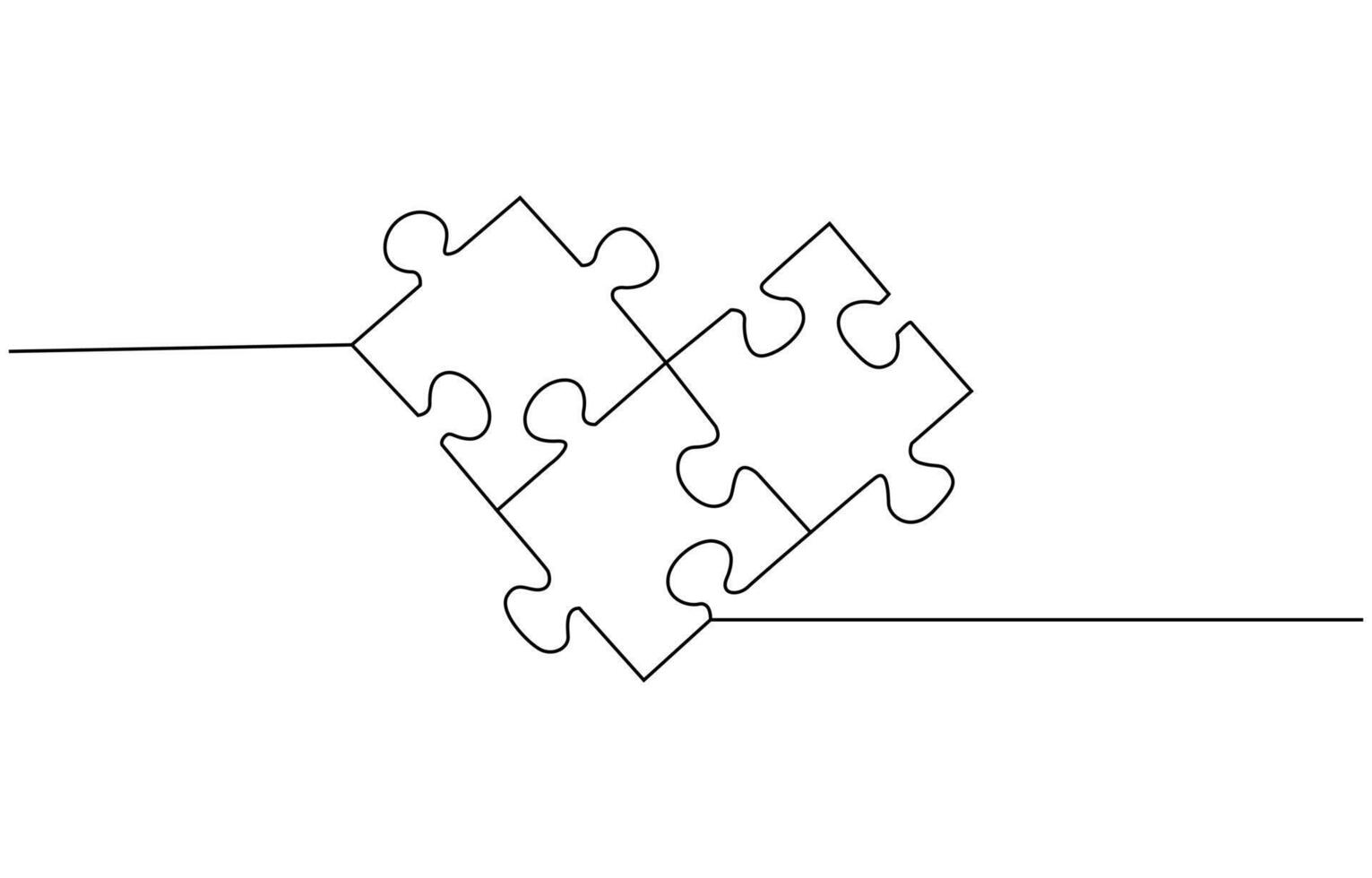 Two connected puzzle pieces of one continuous line drawn. Jigsaw puzzle element. illustration vector