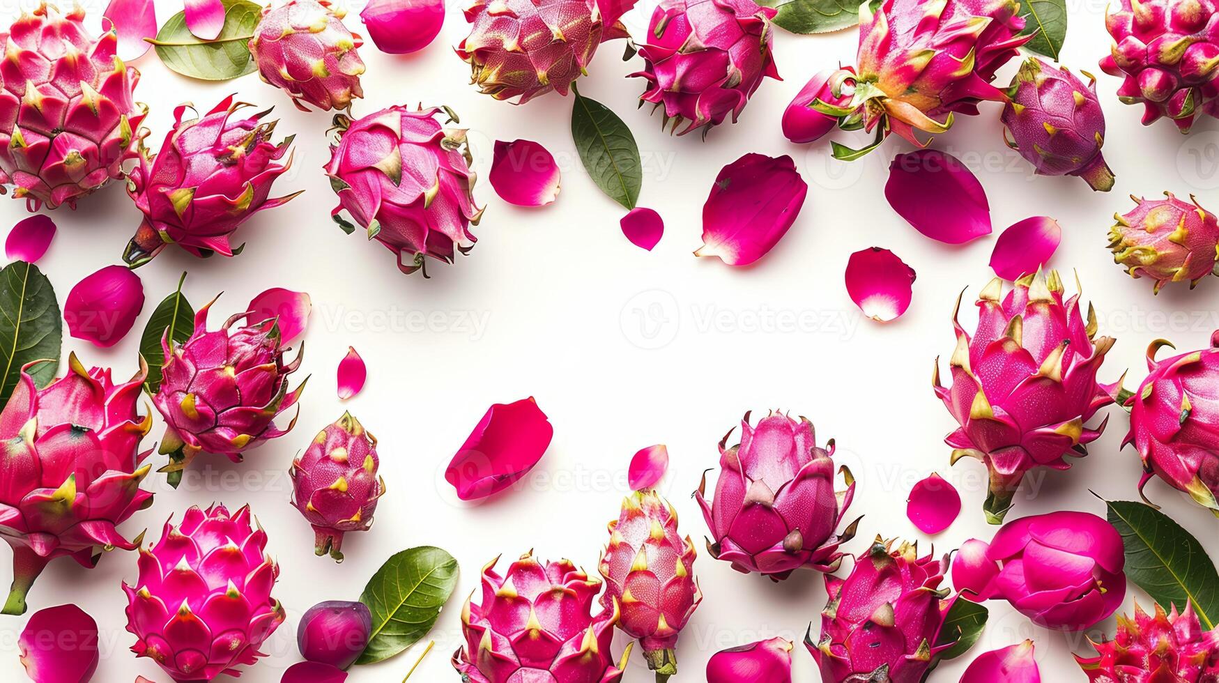 a group of pink flowers and leaves on a white surface photo