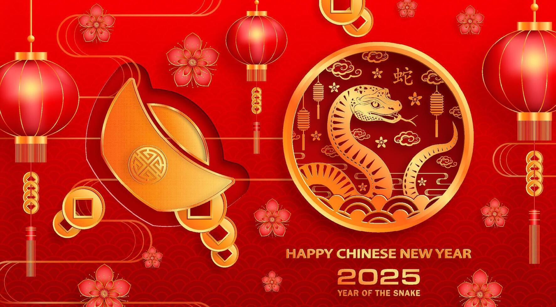 Happy Chinese new year 2025 Zodiac sign, year of the Snake vector