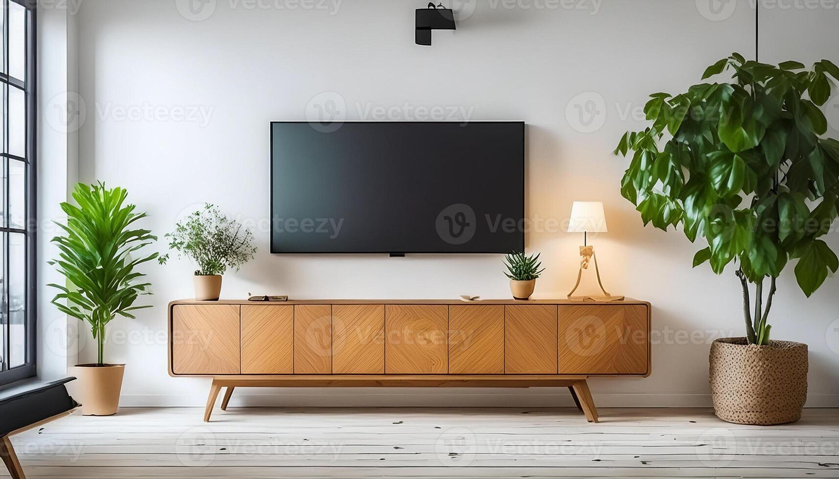 Interior living room Mockup, with cabinet and TV photo