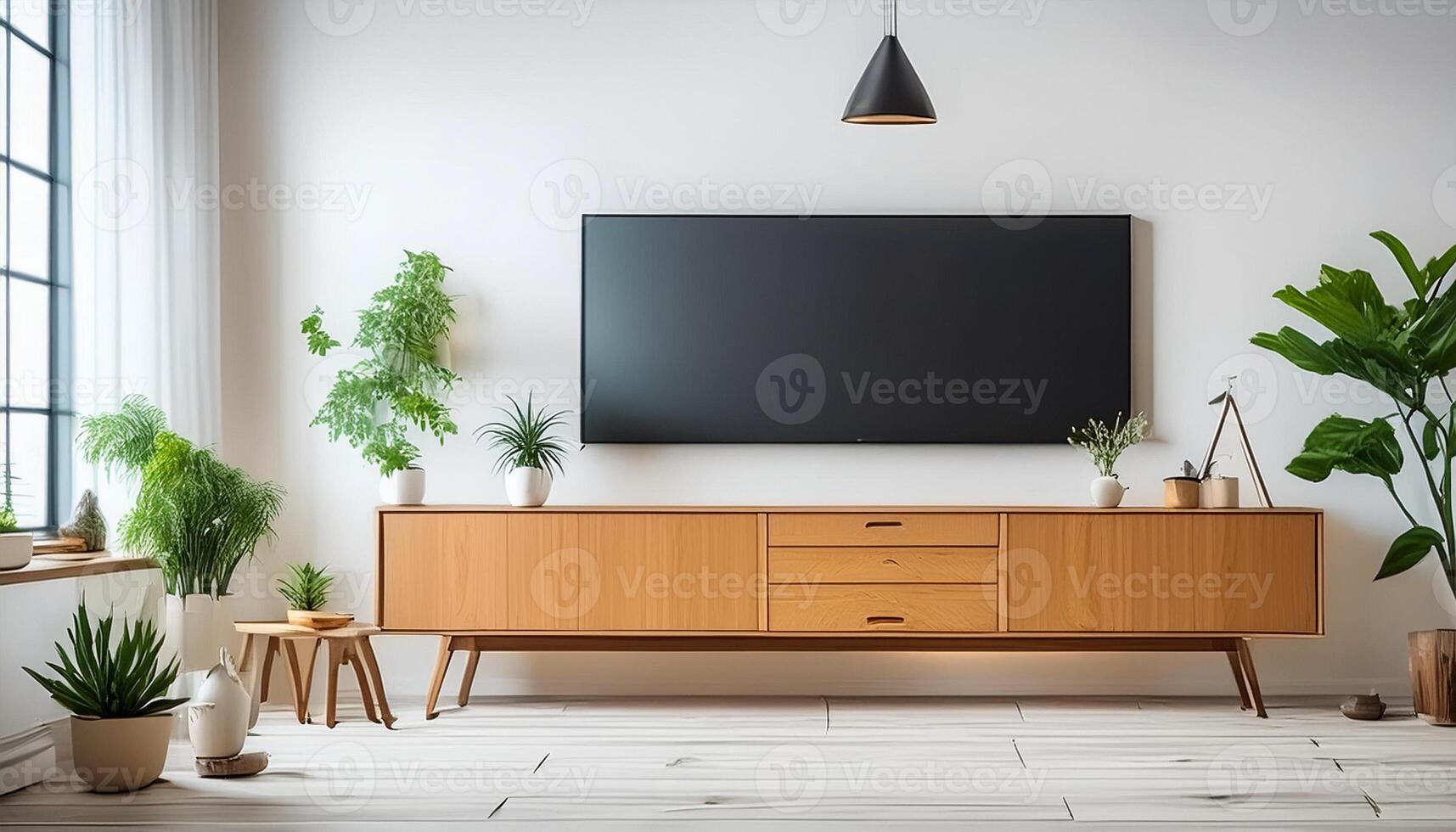 Interior living room Mockup, with cabinet and TV photo