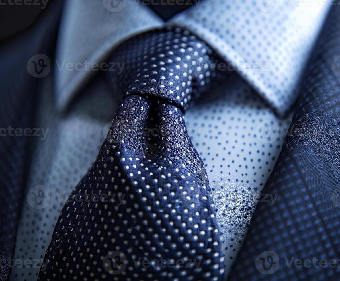 Close-Up of a Blue Dotted Necktie on a Sharp Suit photo